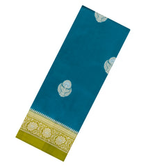 Cyan Woven Banarasi Poona Silk Saree With Buttas & Contrast Border-BP1041