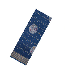 Navy Blue Printed Synthetic Dola Silk Saree With Zari Stripes & Border Motifs-SY0341