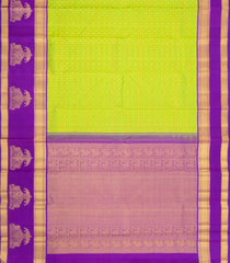 Neon Green Handloom Korvai Kanchipuram Silk Saree With Zari Checks & Buttas-KA16193