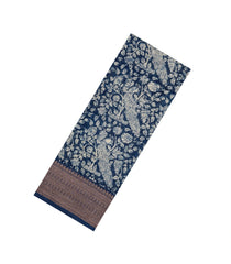 Navy Blue Printed Chanderi Cotton Saree With Zari Border-CC1521