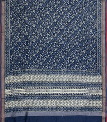 Indigo Printed Chanderi Cotton Saree With Floral Motifs & Sequin Work-CC1431
