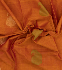 Orange Handloom Village Cotton Saree With Mango Buttas-VC1625