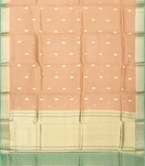 Peach Handloom Banarasi Organza Silk Saree With Floral Motifs-BE1397