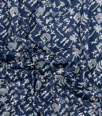 Indigo Printed Jaipur Cotton Saree With Tribal Motifs-JC1705