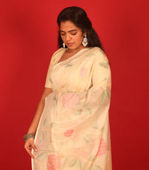 Cream Woven Art Chanderi Silk Saree With Floral Motifs-BL3928
