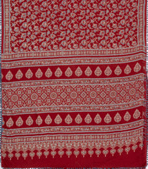 Red Printed Jaipur Cotton Saree With Floral Motifs-JC1867