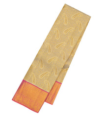 Beige Handloom Korvai Kanchipuram Silk Saree With Floral Zari Motifs-KA15821