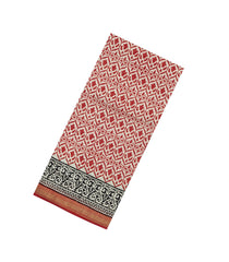 Red Printed Chanderi Cotton Saree With Zari Border-CC1527