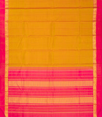 Oil Mustard Handloom Kanchipuram Silk Saree With Pink Border