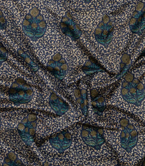 Dark Blue Printed Chanderi Cotton Saree With Zari Border-CC1640