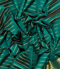 Dark Green Handloom Silk Cotton Saree With Beldari Stripes-SC3717