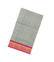 Black & White Handloom Korvai Silk Cotton Saree With Checks-SC4968