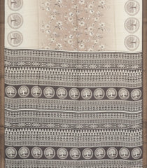 Cream Printed Synthetic Tussar Silk Saree With Dark Grey Border-SY0040