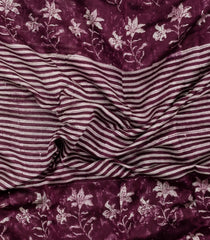 Burgundy Printed Chanderi Cotton Saree With Zari Border-CC1575