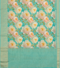 Aquamarine Woven Synthetic Viscose Saree With Printed Floral Motifs-BL4927