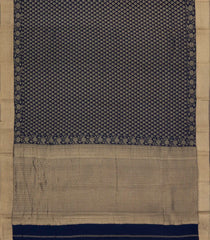 Navy Blue Woven Mysore Silk Saree With Floral Motifs-MS3307