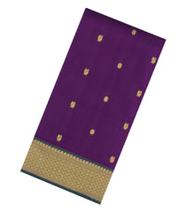 Dark Purple Handloom Kanchipuram 9 Yards Silk Saree With Buttas-KA15387