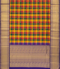 Multi Colour Handloom Korvai Kanchipuram Silk Saree With Checks & Buttas-KA13302