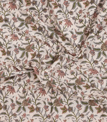 Off White Printed Jaipur Cotton Saree With Floral Motifs-JC1678