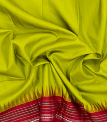 Lime Green Handloom Kanchipuram Silk Saree With Contrast Temple Border-KA15157