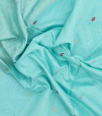 Turquoise Handloom Maheswari Silk Cotton Saree With Floral Buttas-SC4923