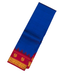 Blue Handloom Korvai Kanchipuram Silk Saree With Contrast Temple Border-KA13134