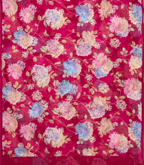 Magenta Woven Pure Chiffon Silk Saree With Printed Floral Motifs-PS0602