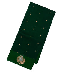 Bottle Green Handloom Banarasi Silk Saree With Floral Buttas-BE1468