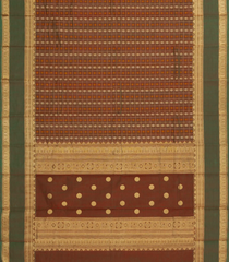 Brown Handloom Kanchi Cotton Saree With Checks & Contrast Border-KC1643
