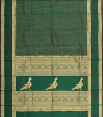 Green Handloom Kanchipuram Silk Saree With Zari Checks-KA15651