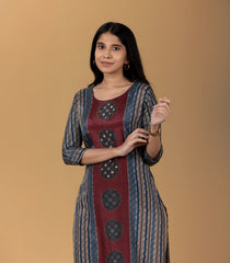 Blue and Red Printed Casual Kurta-KR0867