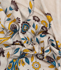 Off White Printed Kalamkari Cotton Saree With Zari Border-KAL1208