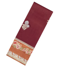 Brown Woven Banarasi Poona Silk Saree With Buttas & Contrast Meena Border-BP1039