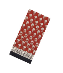 Rust Printed Jaipur Cotton Saree With Floral Motifs-JC1726