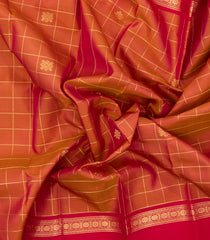 Orange Handloom Kanchipuram Silk Saree With Checks & Buttas-KA14363