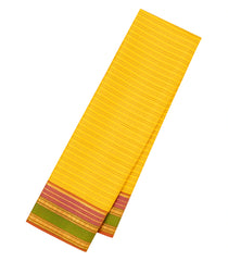 Yellow Handloom Kanchipuram Silk Saree With Stripes & Contrast Border-KA14823