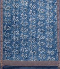 Indigo Printed Chanderi Cotton Saree With Zari Border-CC1536