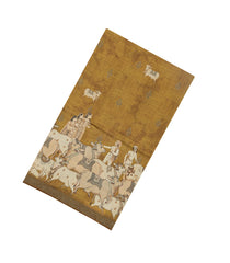 Oil Mustard Printed Synthetic Tussar Saree With Pichwai Motifs-BL5381