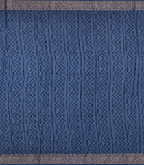 Indigo Printed Chanderi Cotton Saree With Zari Border-CC1550