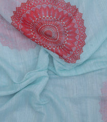 Turquoise Printed Synthetic Linen Saree With Floral Motifs-SY0165