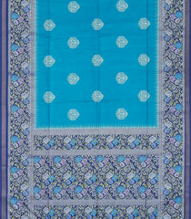 Cyan Woven Art Tussar Saree With Stipes & Printed Floral Motifs-BL3994