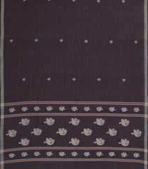 Dark Grey Handloom Bengal Cotton Saree With Bird Buttas-BG1788