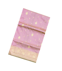 Baby Pink Handloom Banarasi Silk Saree With Floral Motifs-BE1602
