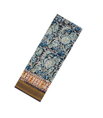 Blue Printed Kalamkari Cotton Saree With Zari Border-KAL1221