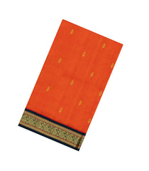Orange Handloom Korvai Silk Cotton Saree With Buttas & Contrast Border-SC4517