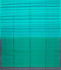 Turquoise Handloom Kora Soft Silk Saree With Stripes & Checks-SO4149