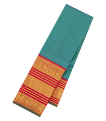 Cyan Handloom Korvai Kanchipuram Silk Saree With Threadwork Motifs-KA16097