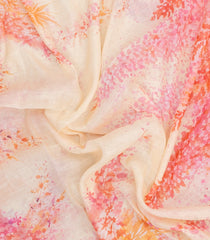 Cream Printed Synthetic Linen Saree With Abstract Motifs-SY0157