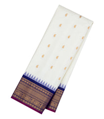 White Handloom Gadwal Silk Saree With Buttas & Contrast Border-GA0439