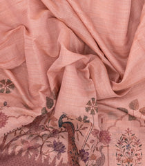 Peach Printed Synthetic Linen Saree with Jhalar-BL5343